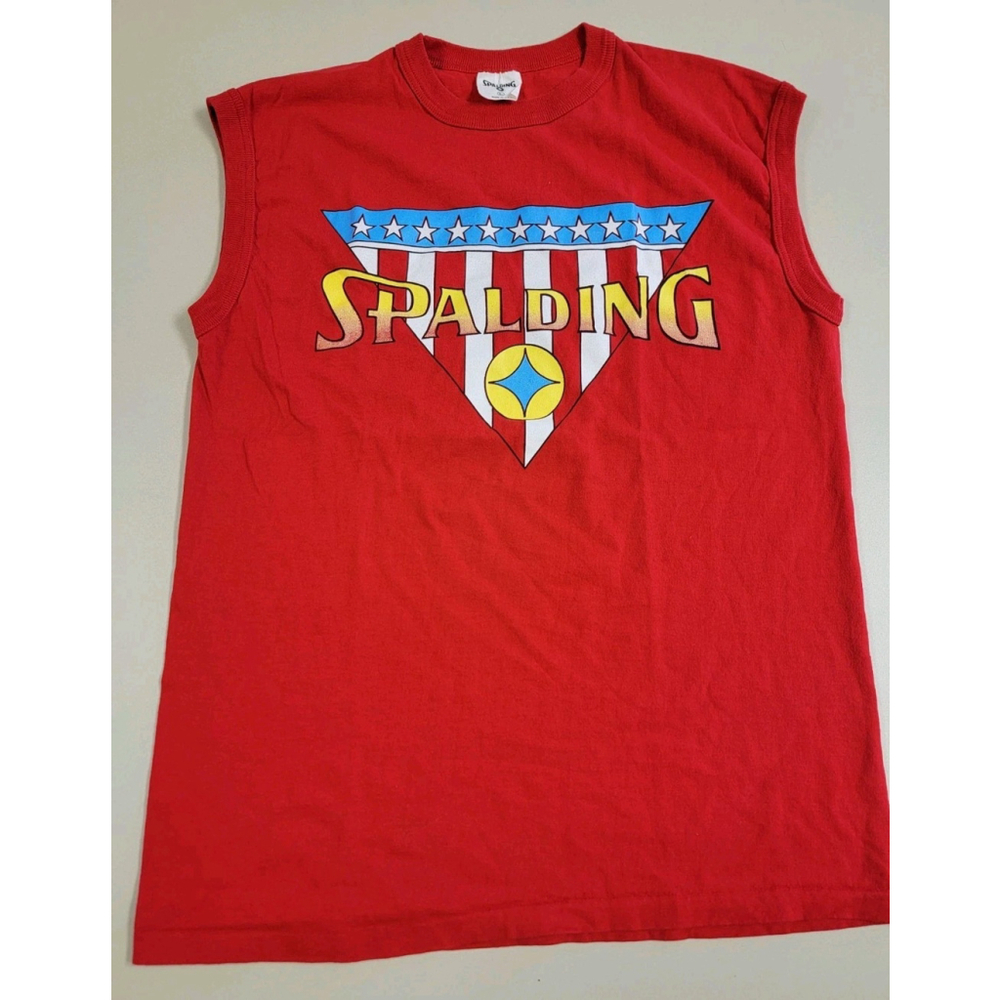 True Vintage 80s? Spalding Tee Tank Top Muscle T Shirt Ringer Sz L Single Stitch